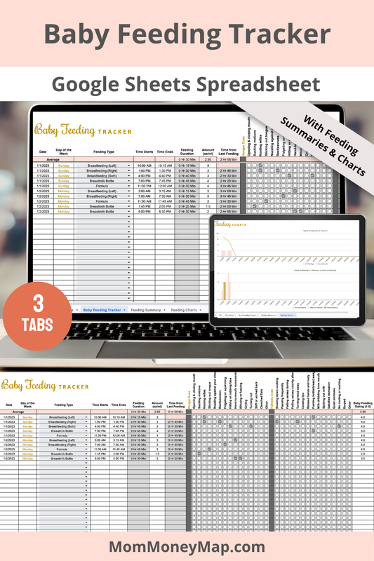 Baby Feeding Tracker with Summaries Google Sheets Spreadsheet
