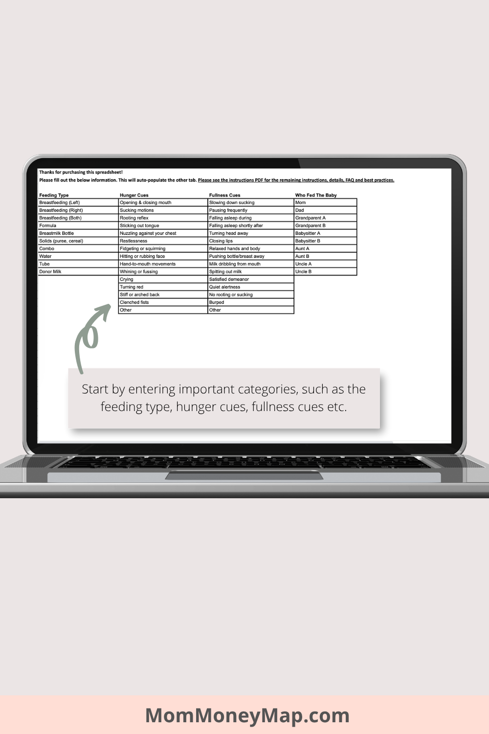 Baby Feeding Tracker with Summaries Google Sheets Spreadsheet