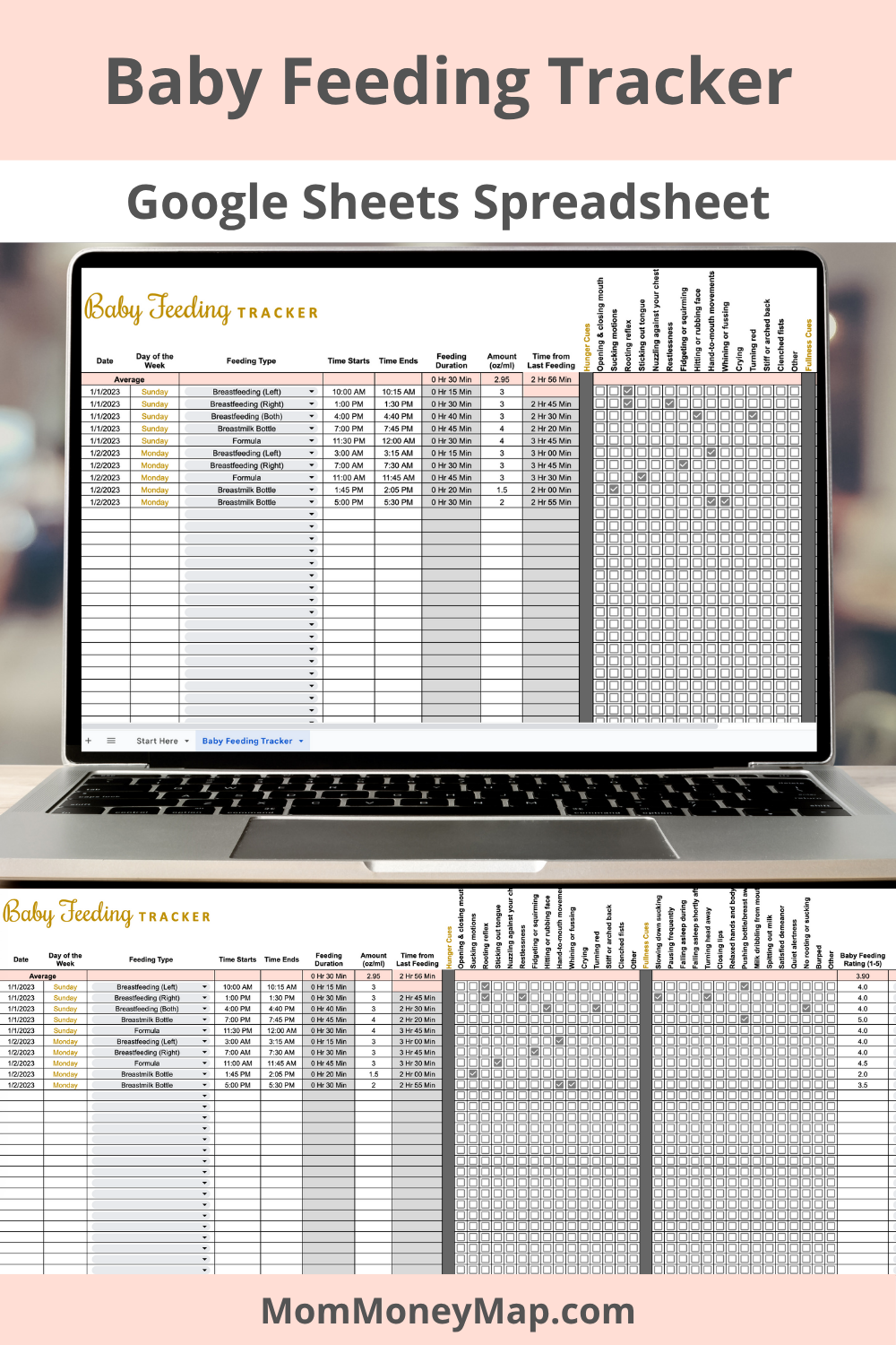 Baby Feeding Tracker Google Sheets Spreadsheet