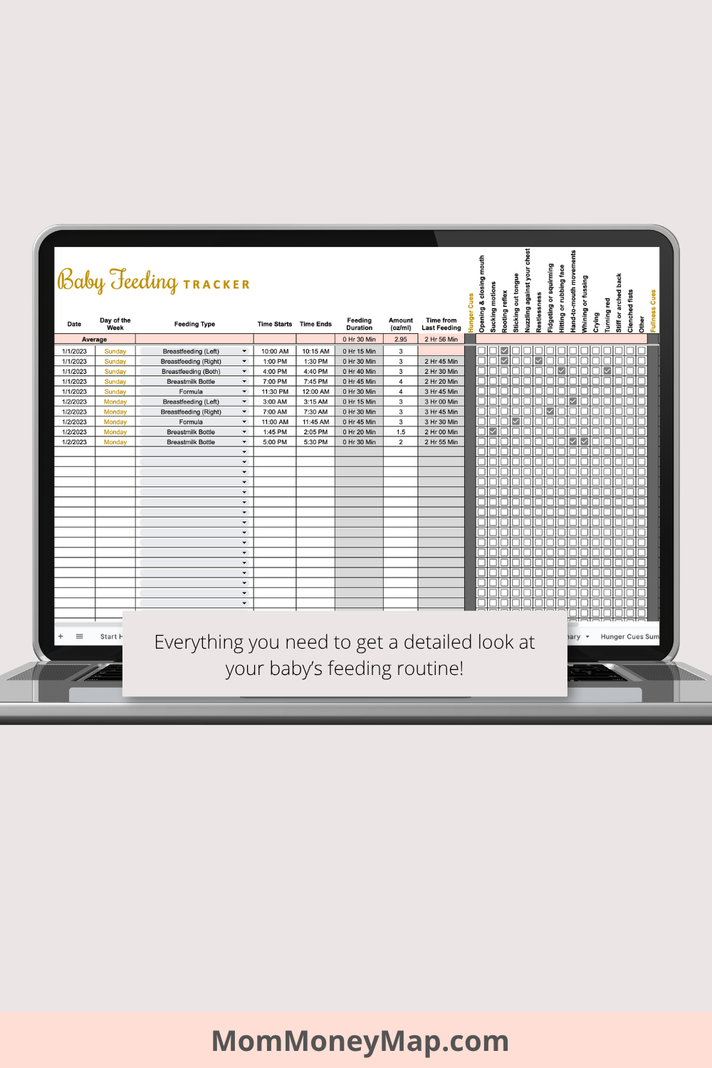 Ultimate Baby Feeding Tracker with Summaries Google Sheets Spreadsheet