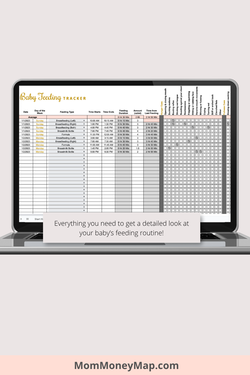 Baby Feeding Tracker Google Sheets Spreadsheet