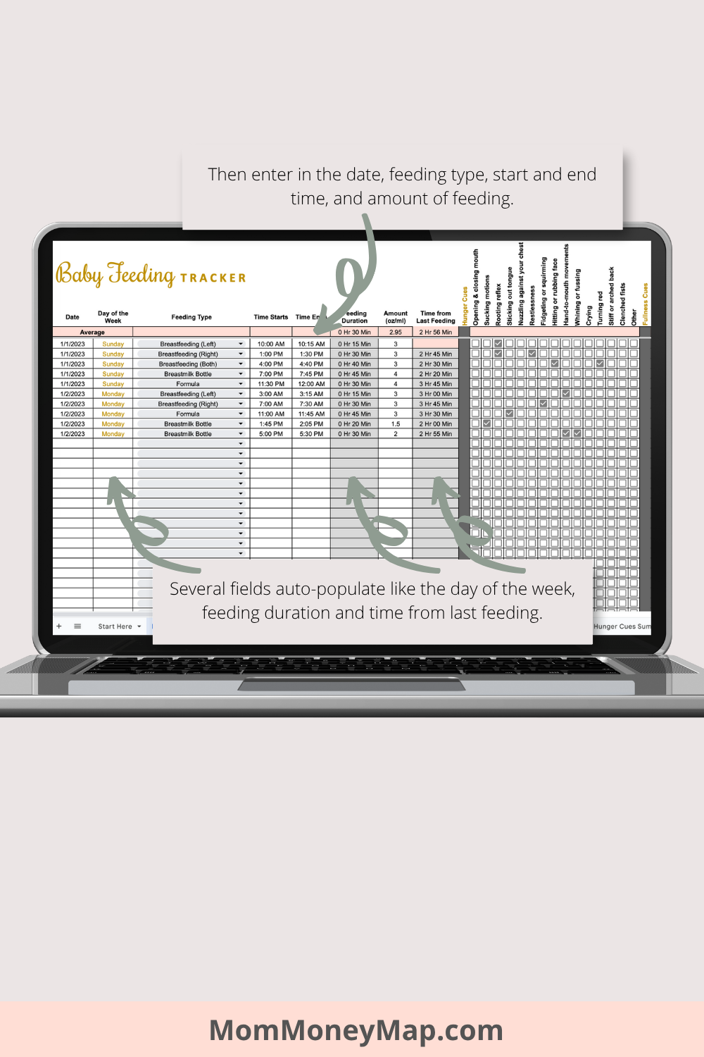 Ultimate Baby Feeding Tracker with Summaries Google Sheets Spreadsheet