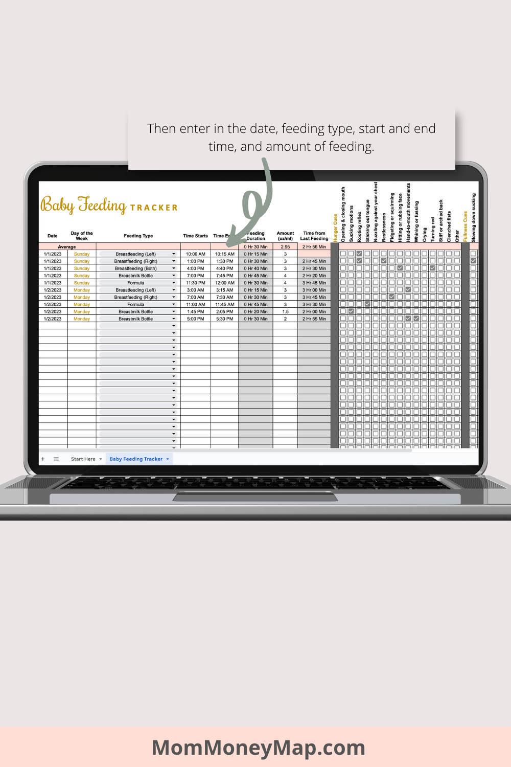 Baby Feeding Tracker Google Sheets Spreadsheet