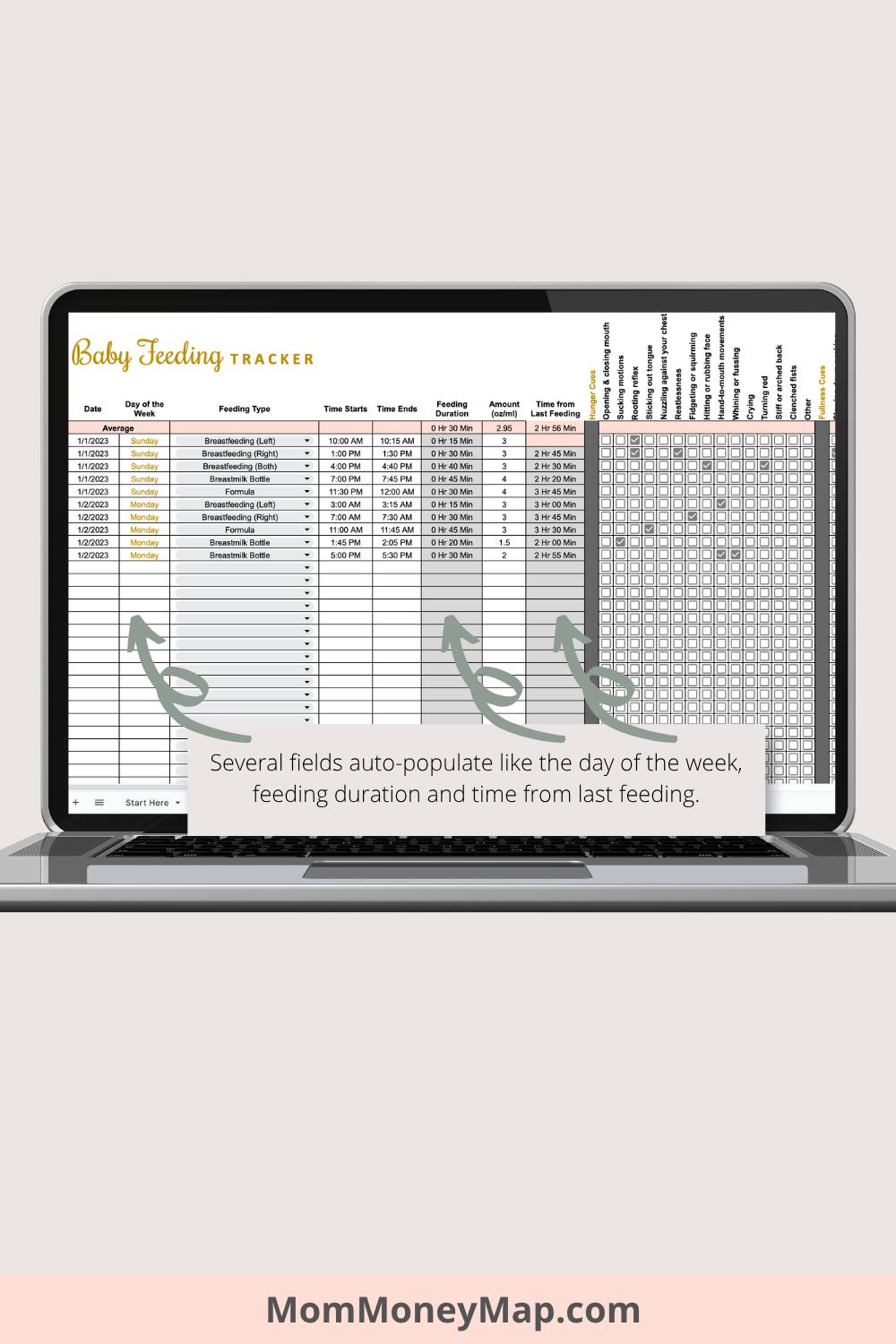 Baby Feeding Tracker Google Sheets Spreadsheet