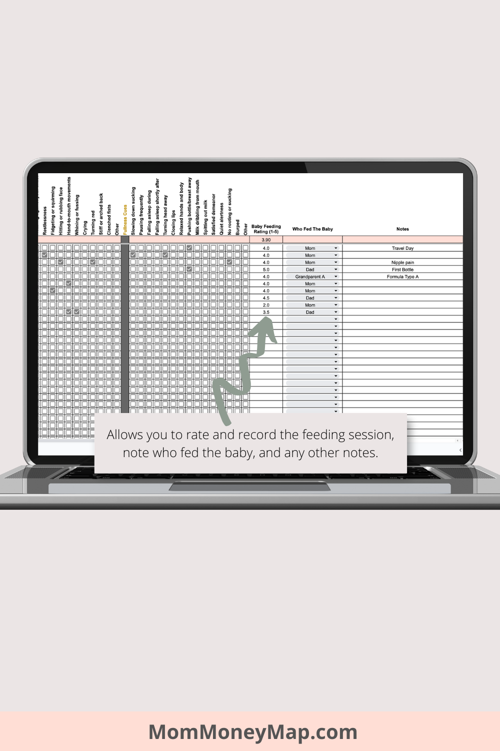 Baby Feeding Tracker with Summaries Google Sheets Spreadsheet