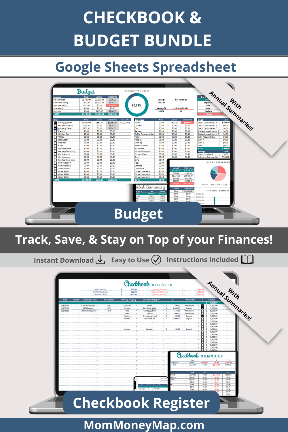 Checkbook Budget Google Sheets Spreadsheet Bundle
