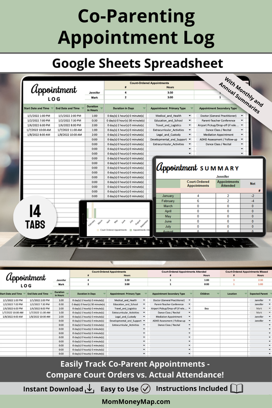 Appointment Log with Monthly and Annual Summaries Google Sheets Spreadsheet