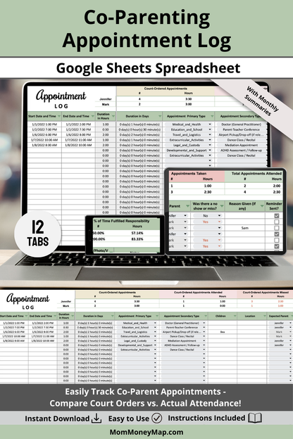 Appointment Log with Monthly Summaries Google Sheets Spreadsheet