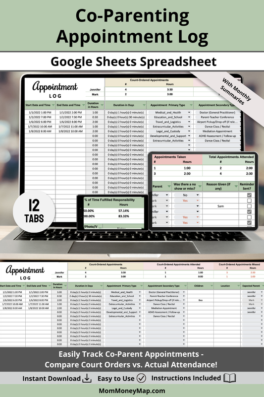 Appointment Log with Monthly Summaries Google Sheets Spreadsheet