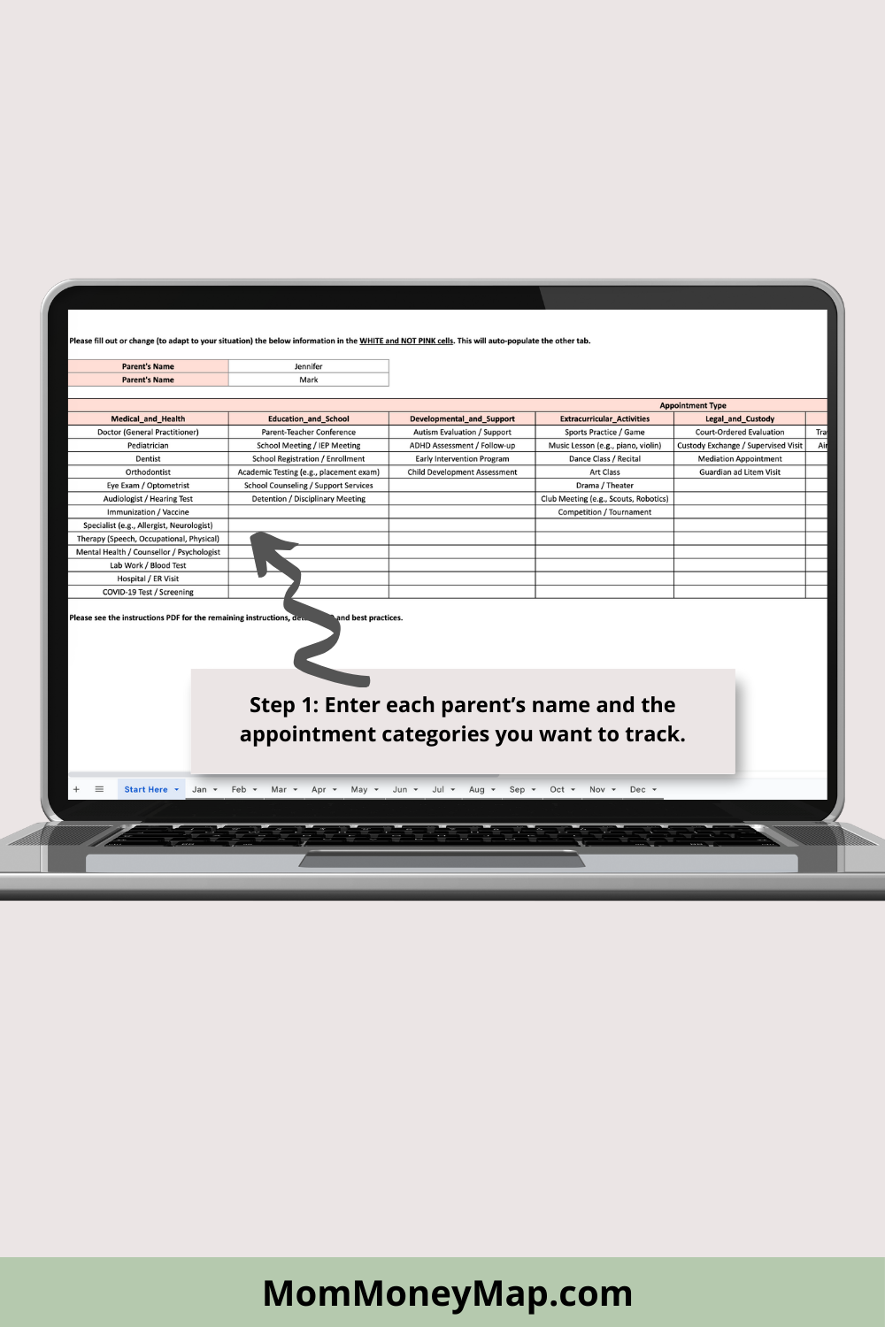 Appointment Log with Monthly Summaries Google Sheets Spreadsheet