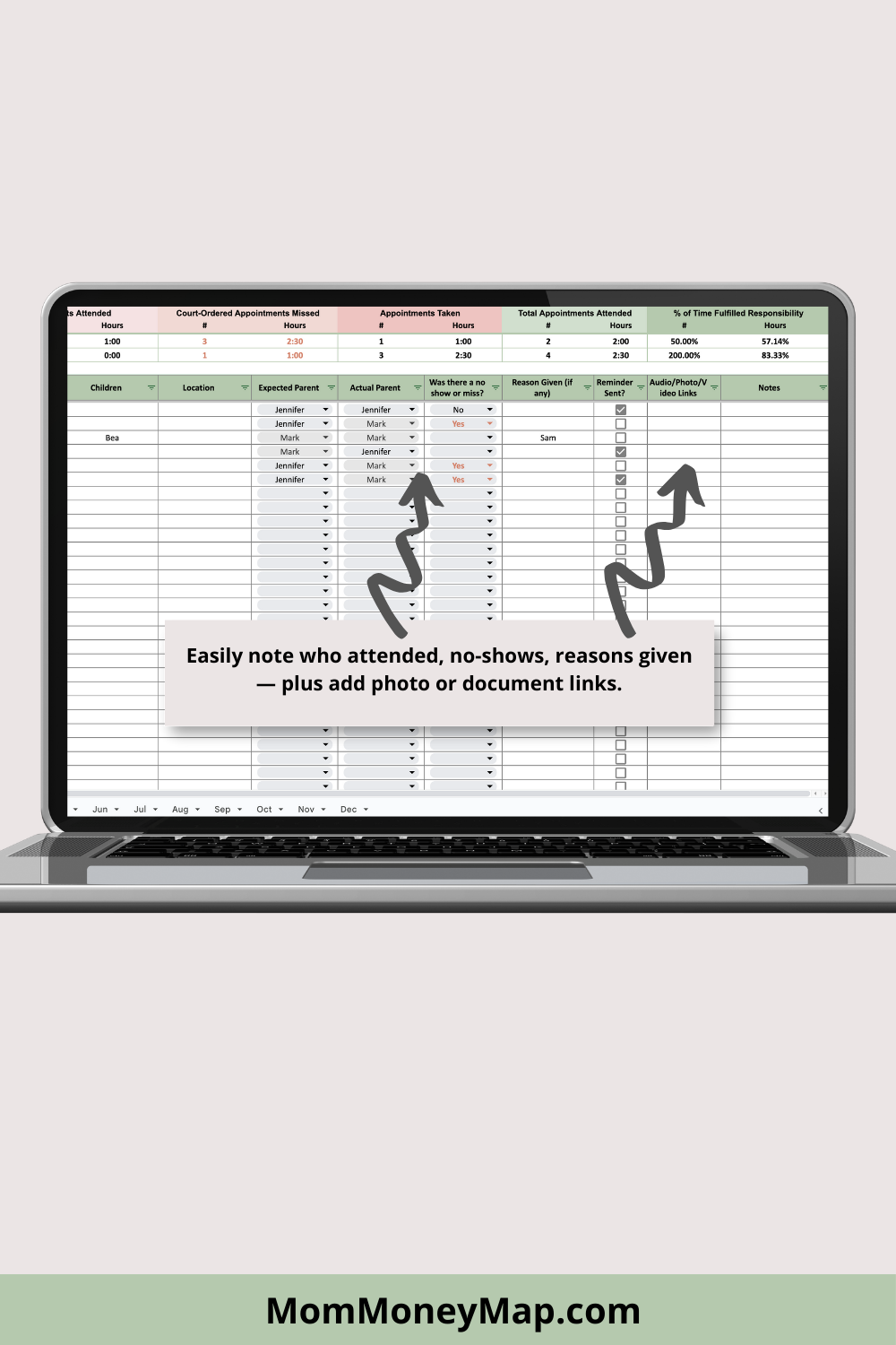 Appointment Log with Monthly Summaries Google Sheets Spreadsheet