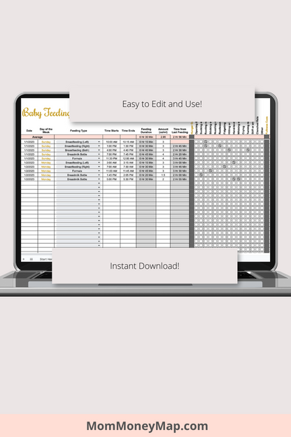 Baby Feeding Tracker with Summaries Google Sheets Spreadsheet