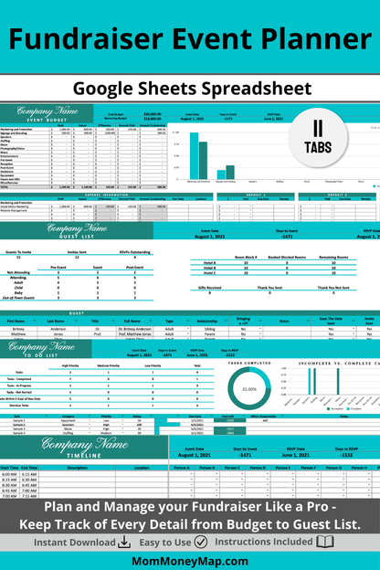 Blue and Green Gala Fundraiser Google Sheets Spreadsheet