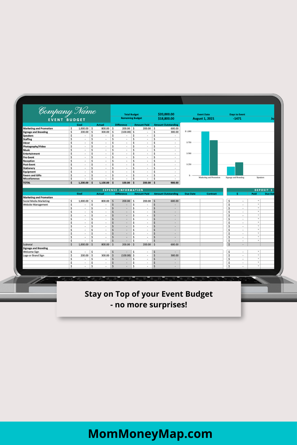 Blue and Green Gala Fundraiser Google Sheets Spreadsheet