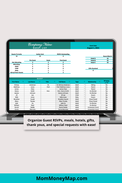 Blue and Green Gala Fundraiser Google Sheets Spreadsheet