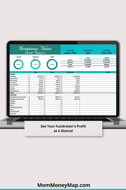 Blue and Green Gala Fundraiser Google Sheets Spreadsheet