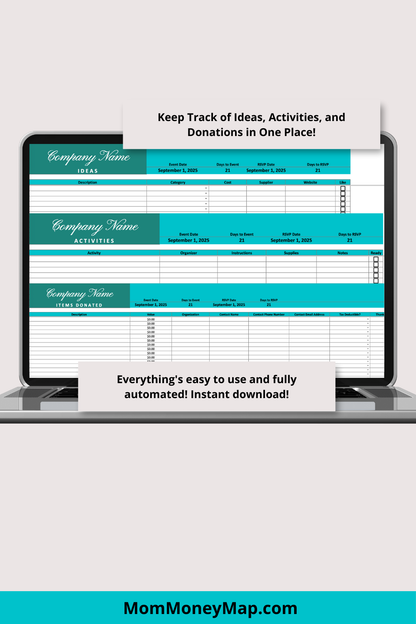 Blue and Green Gala Fundraiser Google Sheets Spreadsheet
