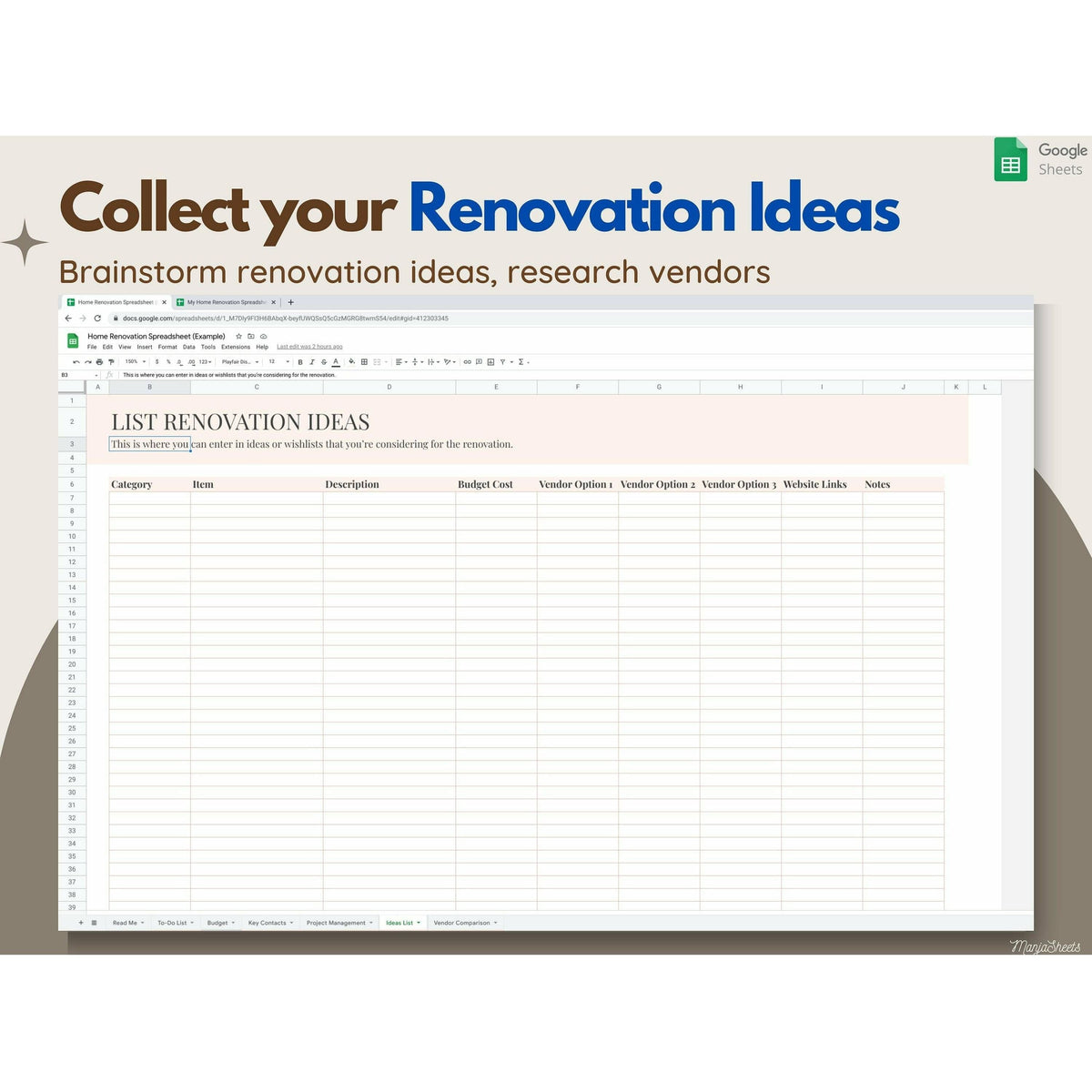 Home Renovation Budget Template & Planner - Google Sheets