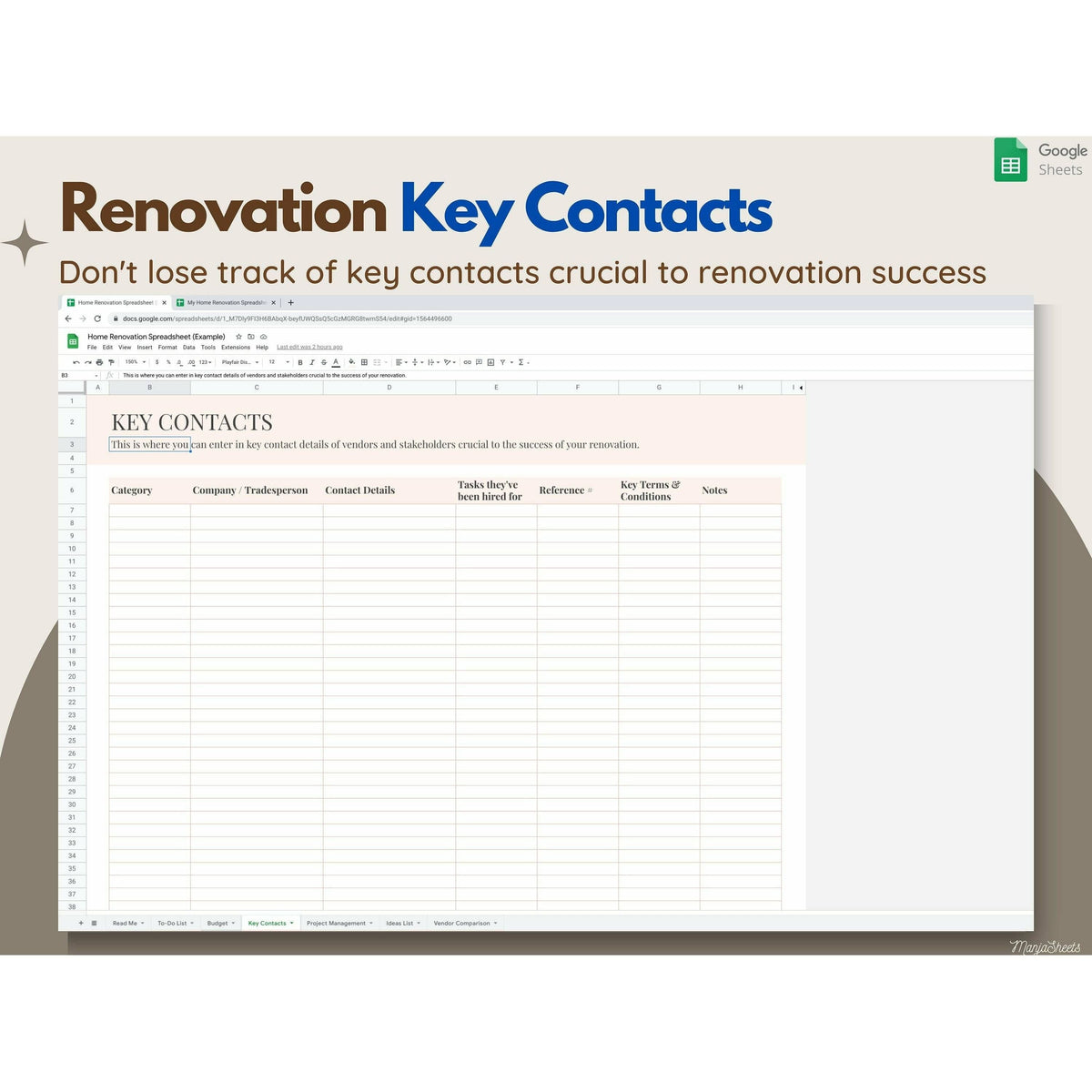 Home Renovation Budget Template & Planner - Google Sheets