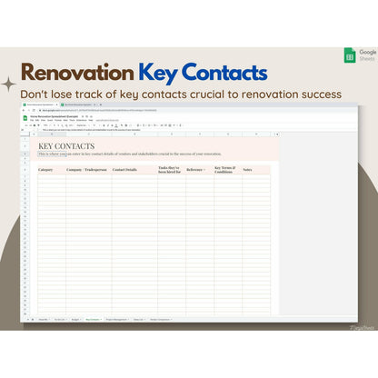 Home Renovation Budget Template & Planner - Google Sheets