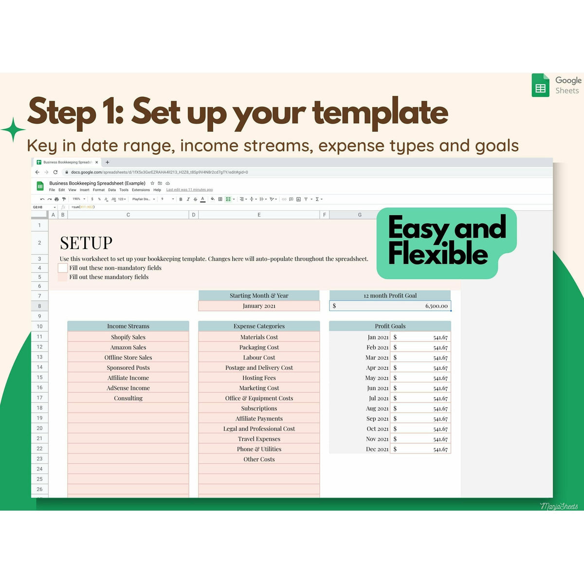 Bookkeeping Spreadsheet for Small Business Google Sheets