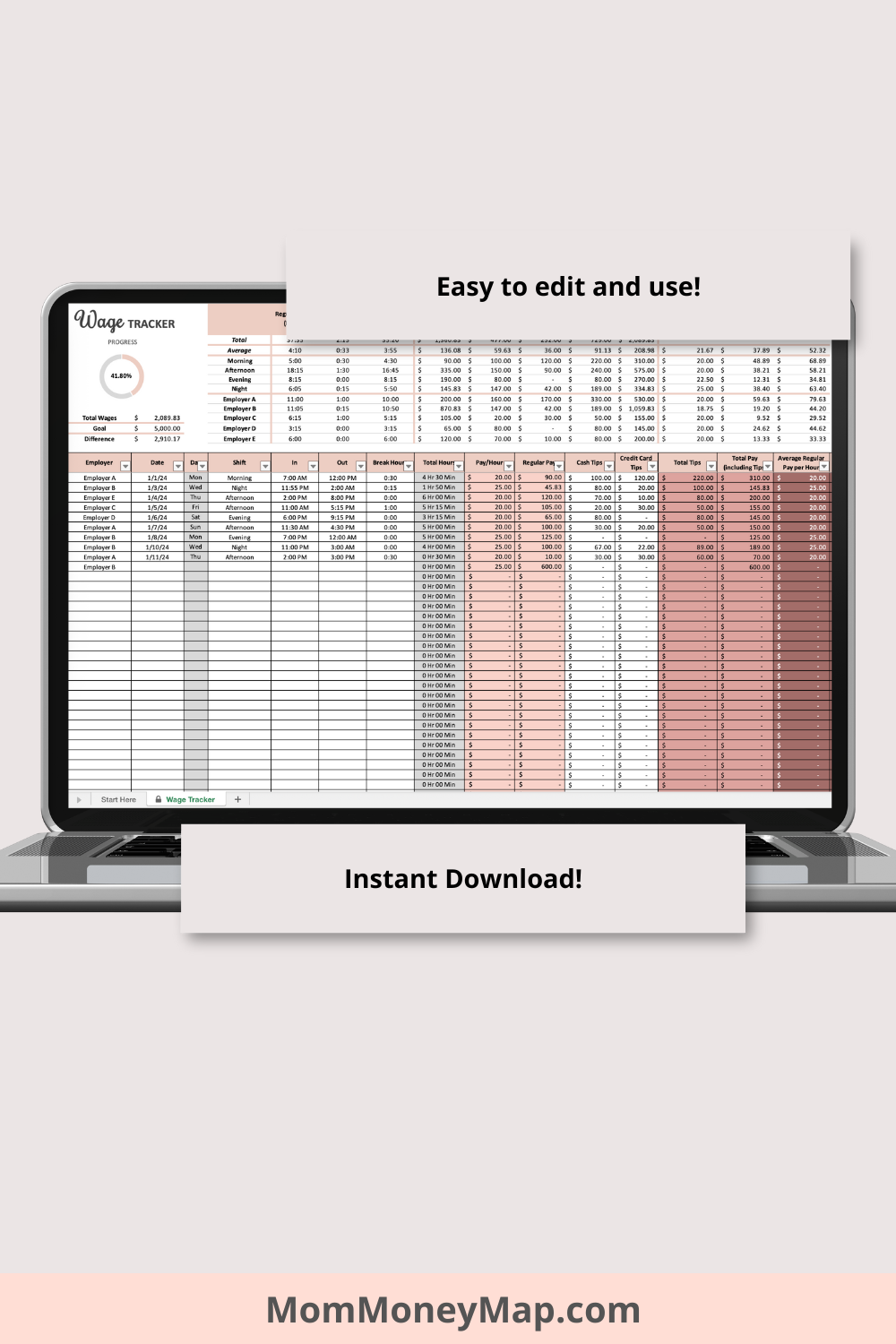 Simple Wage Tracker Excel Spreadsheet